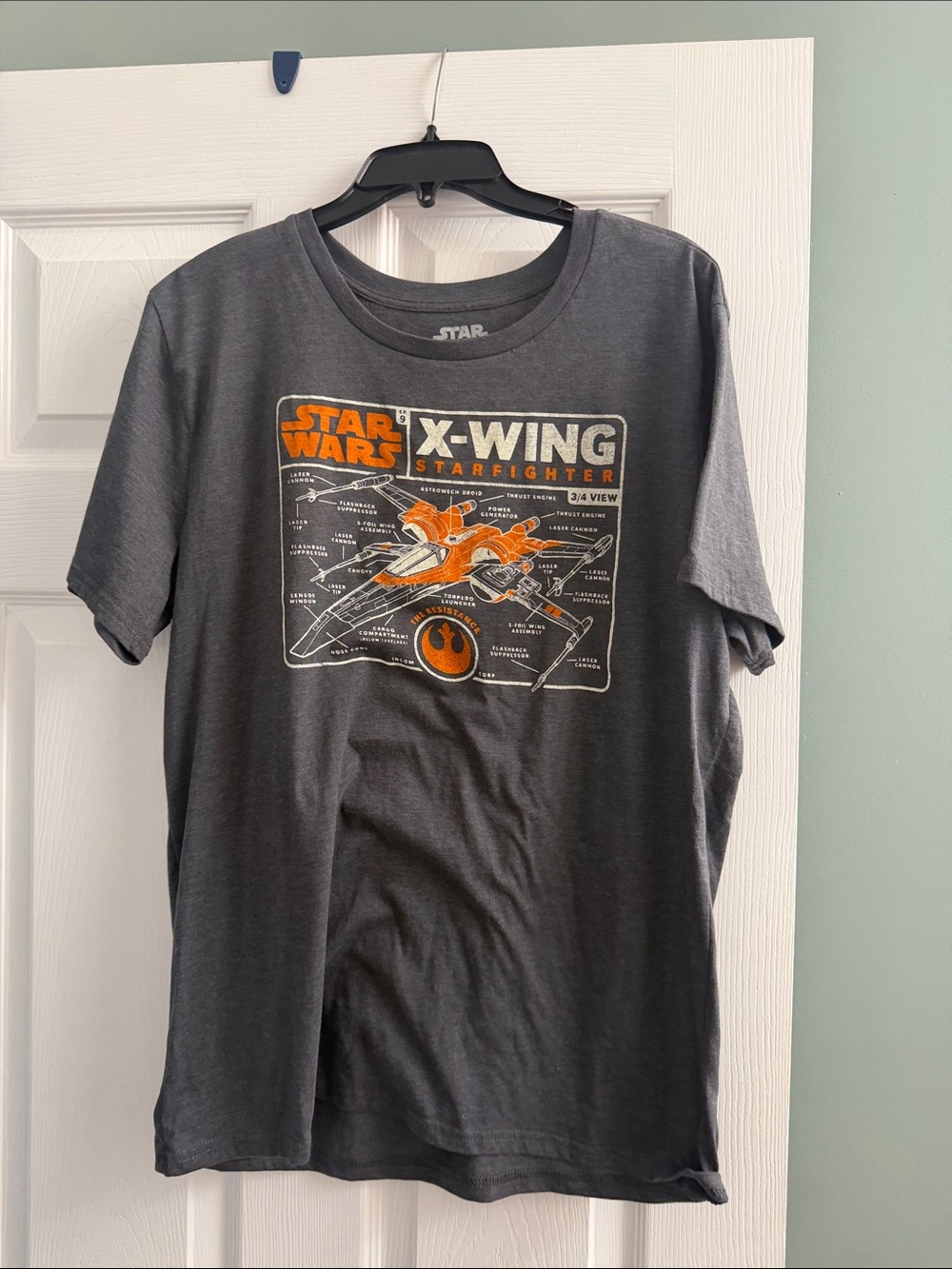 Star Wars Charcoal Gray X-Wing Graphic Tee with Orange Print